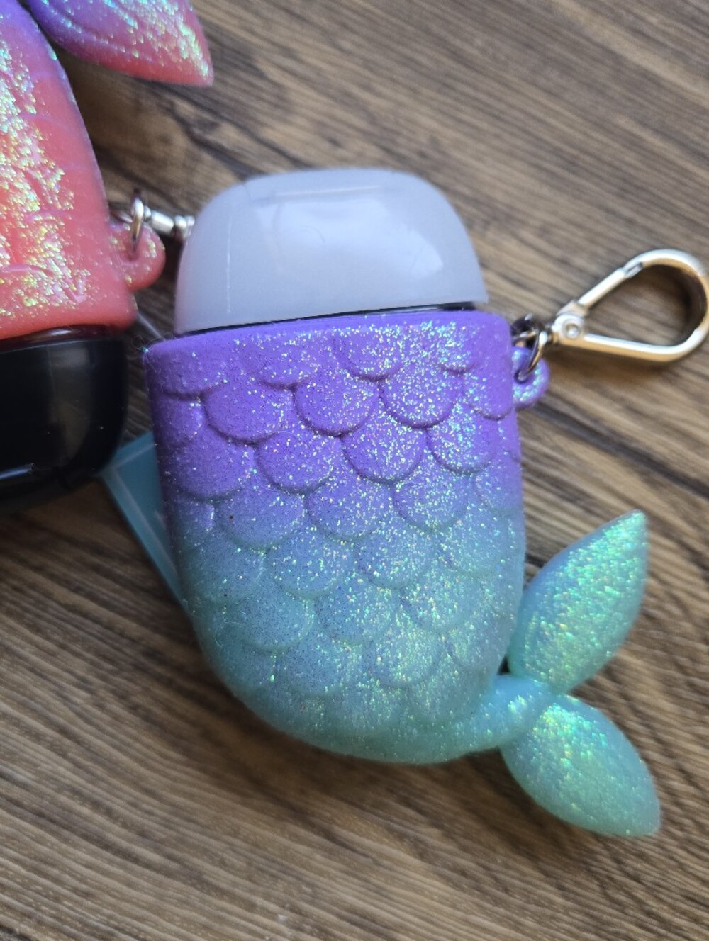 BBW Mermaid Glitter Pocketbac Holder Purple Teal Keychain + Free Hand Sanitizer - Picture 4 of 6